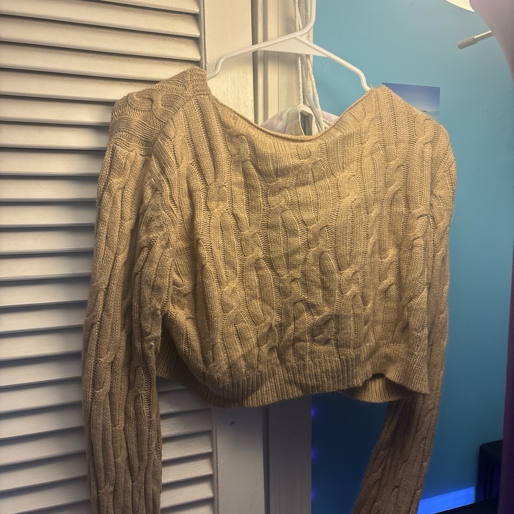 SHEIN Cable Knit Cropped Sweater - Beige